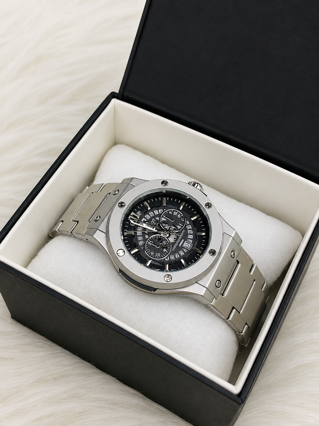 HUBLOT CHRONO STEEL | GENEVE | BLACK DIAL | PREMIUM QUALITY