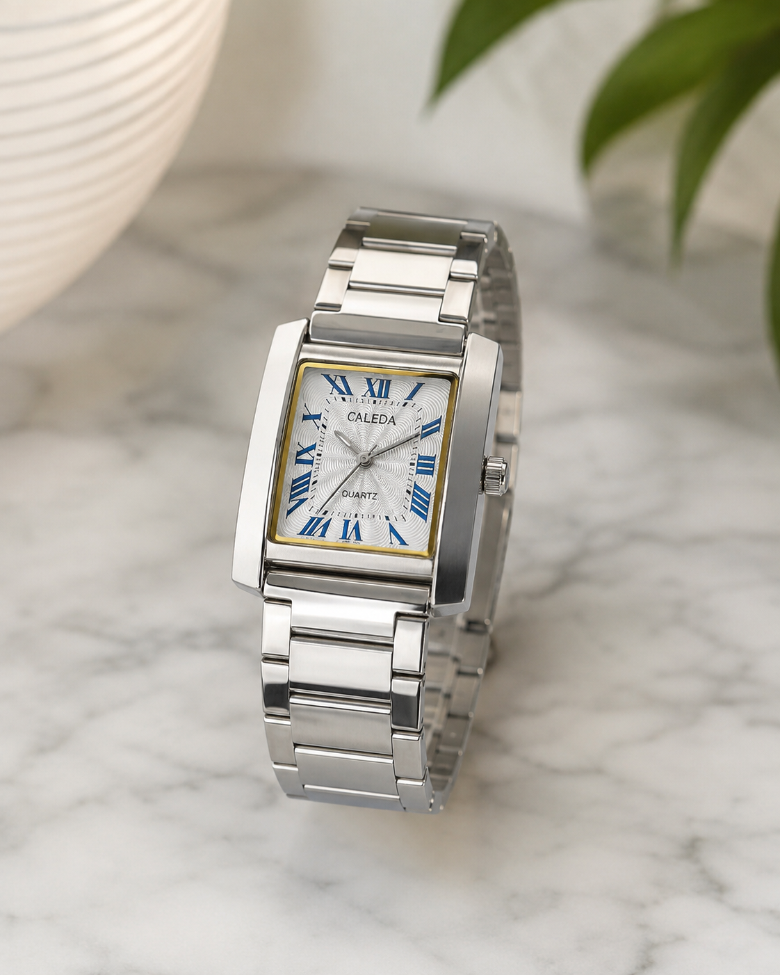 CALEDA RECTANGULAR QUARTZ WATCH | SILVER DIAL | STAINLESS STEEL | PREMIUM QUALITY