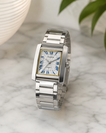 CALEDA RECTANGULAR QUARTZ WATCH | SILVER DIAL | STAINLESS STEEL | PREMIUM QUALITY