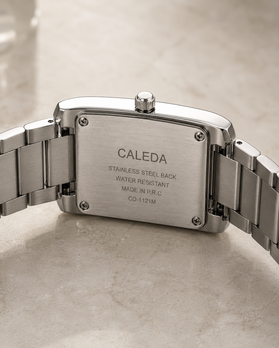 CALEDA RECTANGULAR QUARTZ WATCH | BLACK DIAL | STAINLESS STEEL | PREMIUM QUALITY