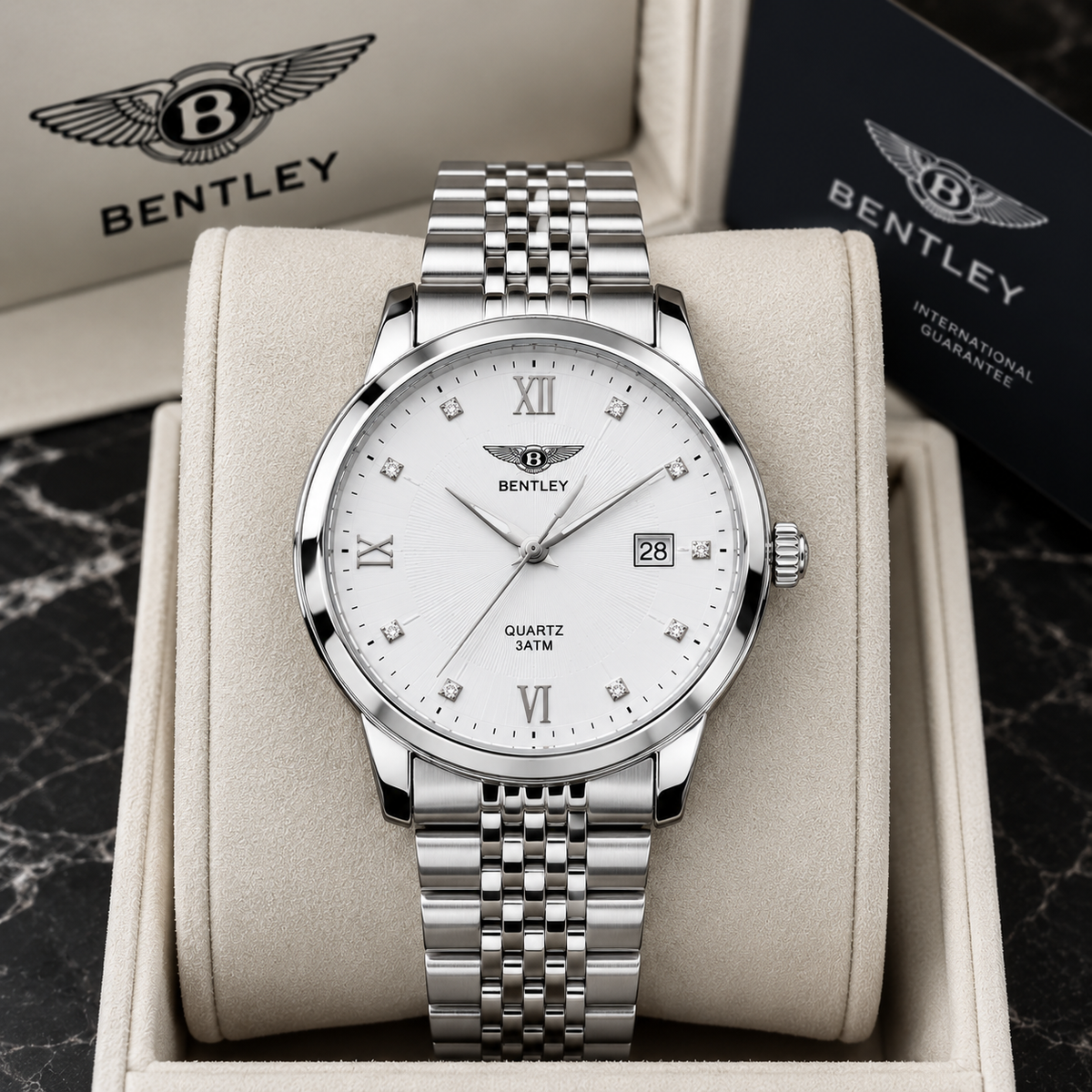 BENTLEY QUARTZ | WHITE DIAL | STAINLESS STEEL BRACELET