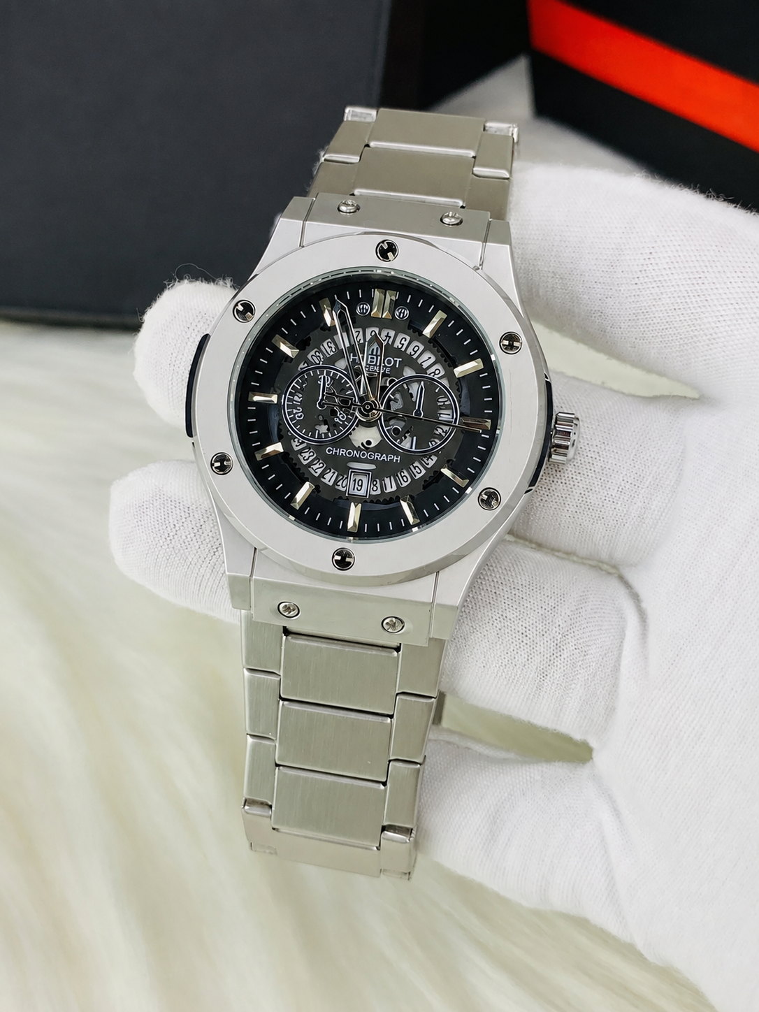 HUBLOT CHRONO STEEL | GENEVE | BLACK DIAL | PREMIUM QUALITY