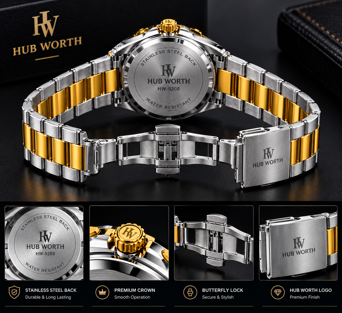 HUB WORTH | SKELETON QUARTZ | BLACK DIAL