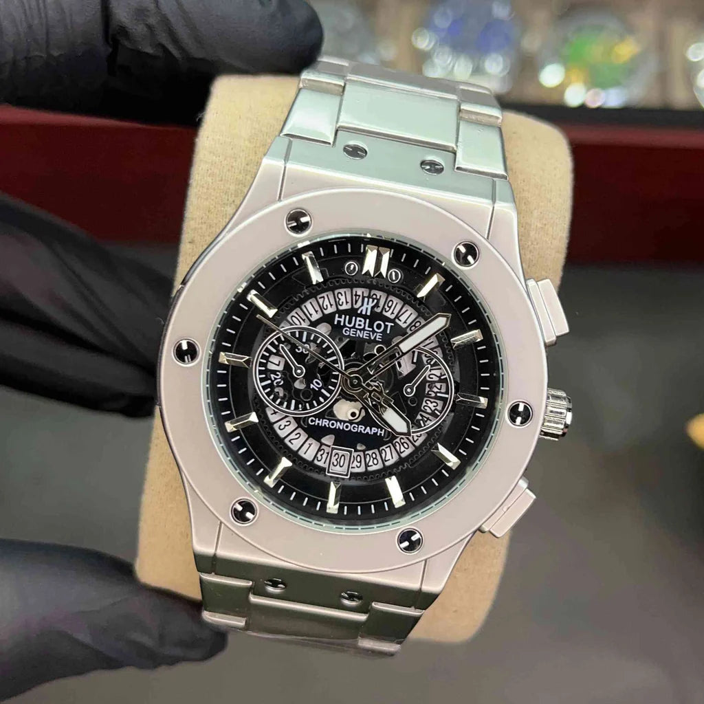 HUBLOT CHRONO STEEL | GENEVE | BLACK DIAL | PREMIUM QUALITY