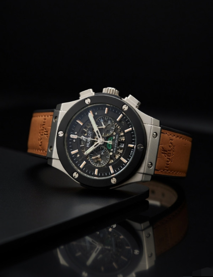HUBLOT CHRONO BROWN LEATHER | GENEVE | BLACK DIAL