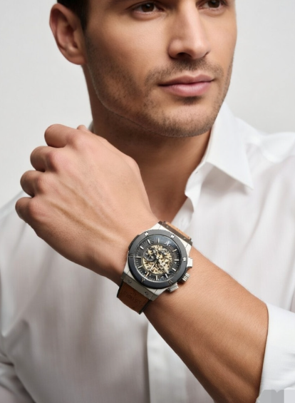 HUBLOT CHRONO BROWN LEATHER | GENEVE | BLACK DIAL