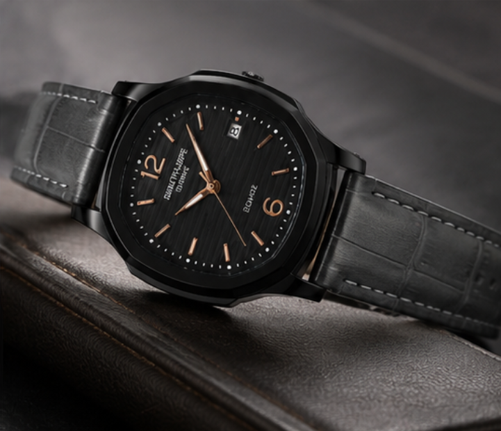 PATEK PHILLIPE | QUARTZ | LEATHER STRAP |  BLACK DIAL