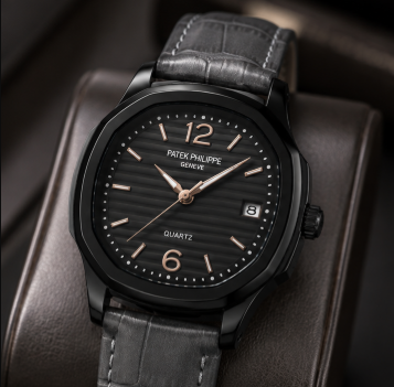 PATEK PHILLIPE | QUARTZ | LEATHER STRAP |  BLACK DIAL