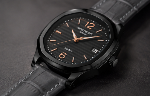 PATEK PHILLIPE | QUARTZ | LEATHER STRAP |  BLACK DIAL